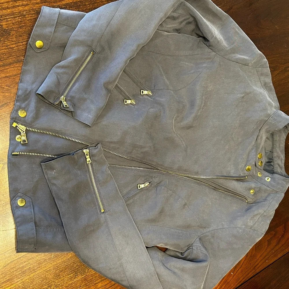 Apt 9 Slate Gray Moto Jacket Lined Size Xs Full Asymmetric Zip Fabric GUC - Picture 6 of 10